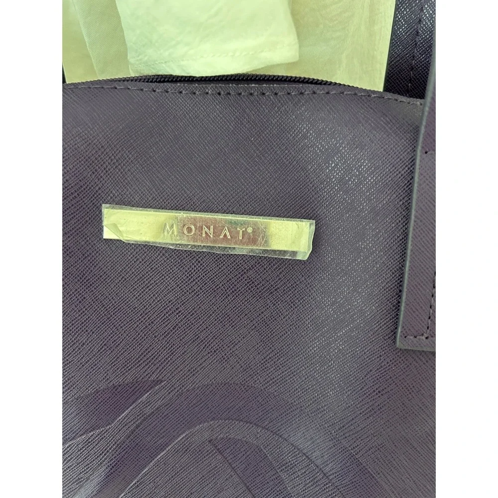 Monat Purple Saffiano Faux Leather Large Zip Top Tote Bag Women Shoulder Bag